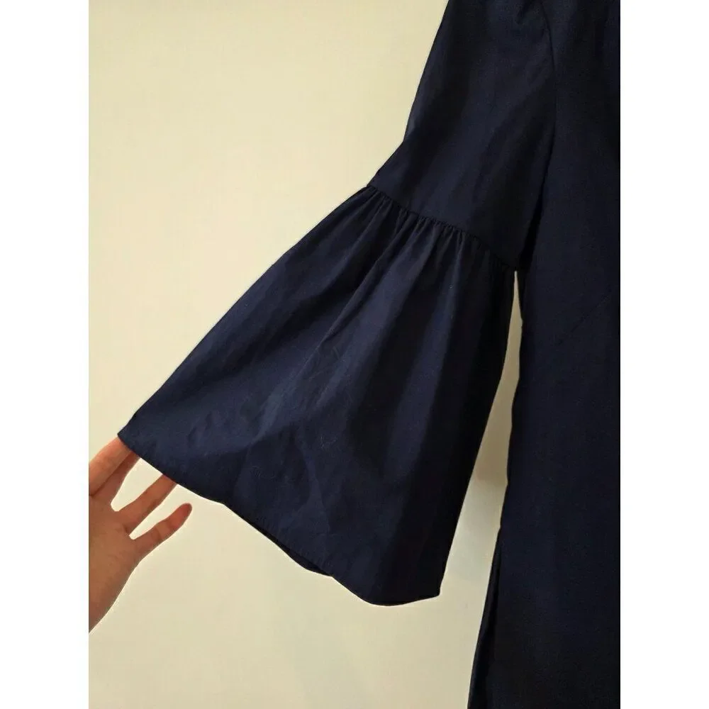 Tory Burch Ariana Crisp Poplin Mirror Applique Tunic 4 Navy